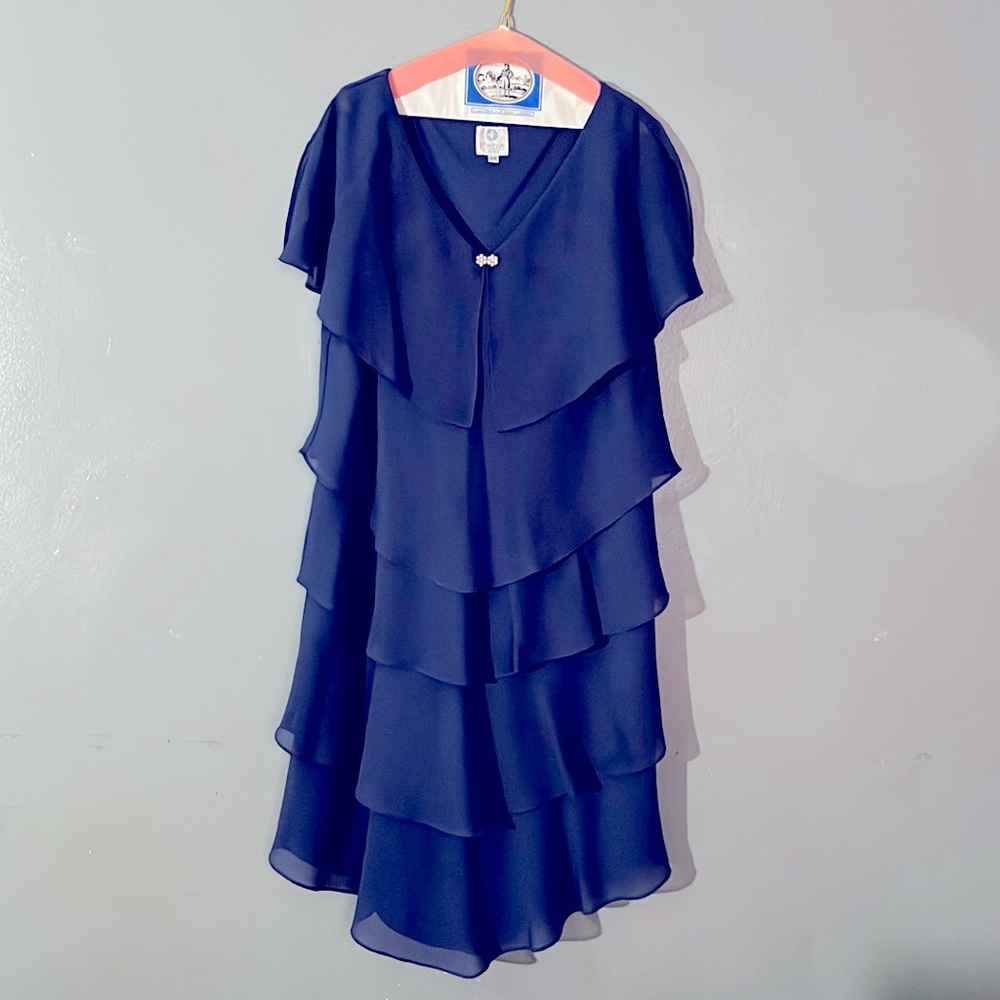 Patra Blue Cocktail Dress Tiered Ruffle Layers Size 14W